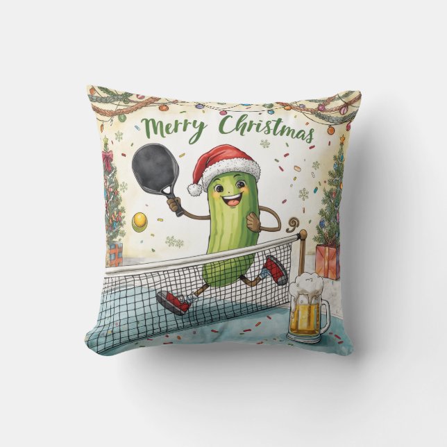 Pickleball celebrate Christmas with beer Cushion (Front)