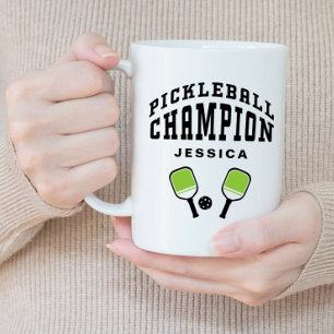 Pickleball Champion Custom Name Initials Black Fun Large Coffee Mug