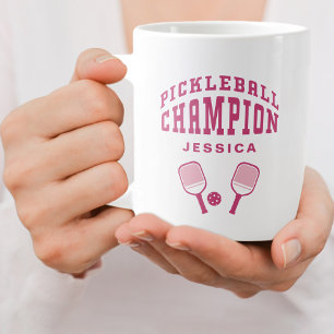 Pickleball Champion Custom Name Initials Pink Fun  Large Coffee Mug
