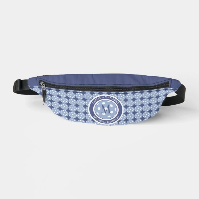 Pickleball Champion Cute Custom Name Initial Blue Bum Bags (Front)