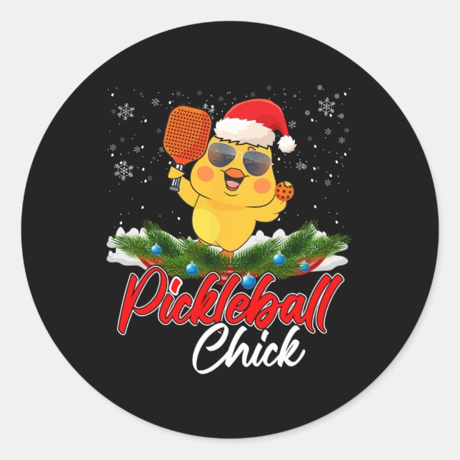 Pickleball Chick Funny Santa Hat Sungl Snowflakes  Classic Round Sticker (Front)