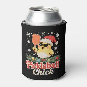 Pickleball Chick Santa Hat Sunglasses Christmas Can Cooler