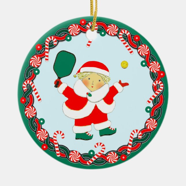 Pickleball Christmas Collectable Ceramic Tree Decoration (Front)