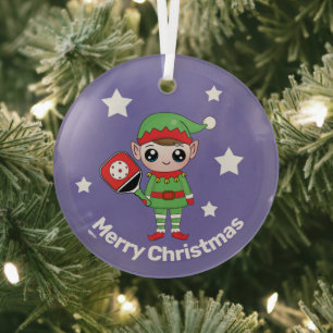 Pickleball Christmas Elf, Glass Ornament