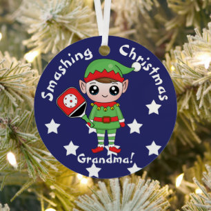 Pickleball Christmas elf,  Metal Ornament