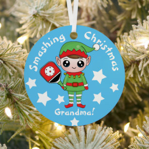 Pickleball Christmas elf, Metal Ornament