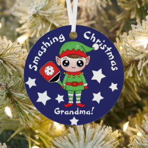 Pickleball Christmas elf,  Metal Ornament