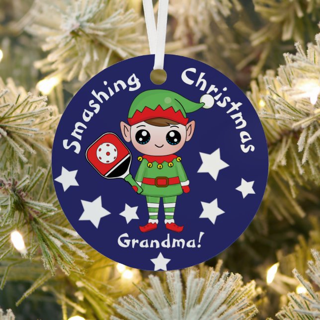 Pickleball Christmas elf,  Metal Ornament (Insitu)