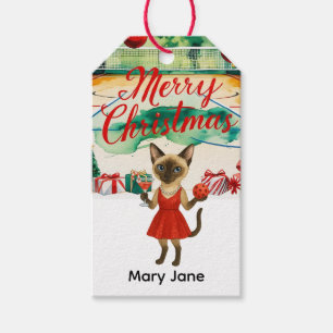 Pickleball Christmas for cat lovers Gift Tags