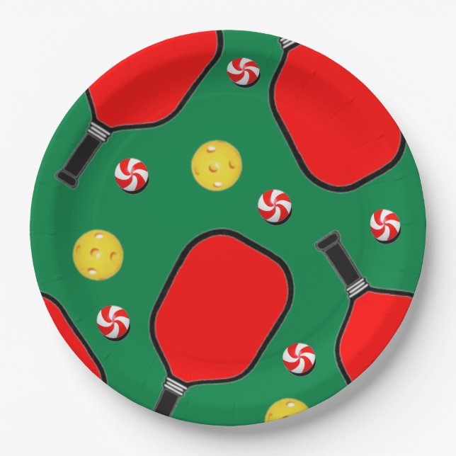 Pickleball Christmas Holiday Party Paper Plate (Front)