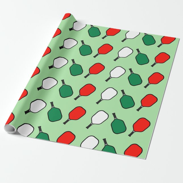 Pickleball Christmas Holiday Wrapping Paper (Unrolled)