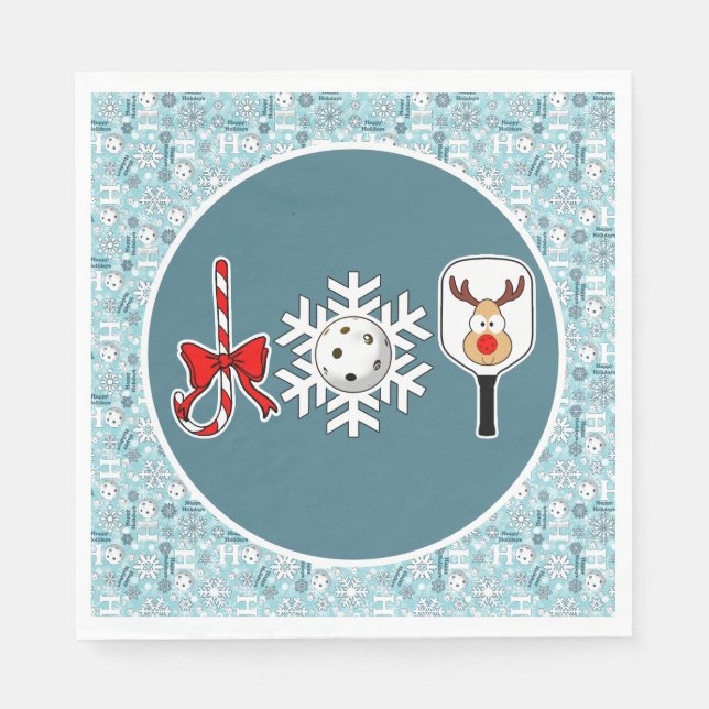 Pickleball Christmas Joy Blue and White Snowballs Napkin (Front)