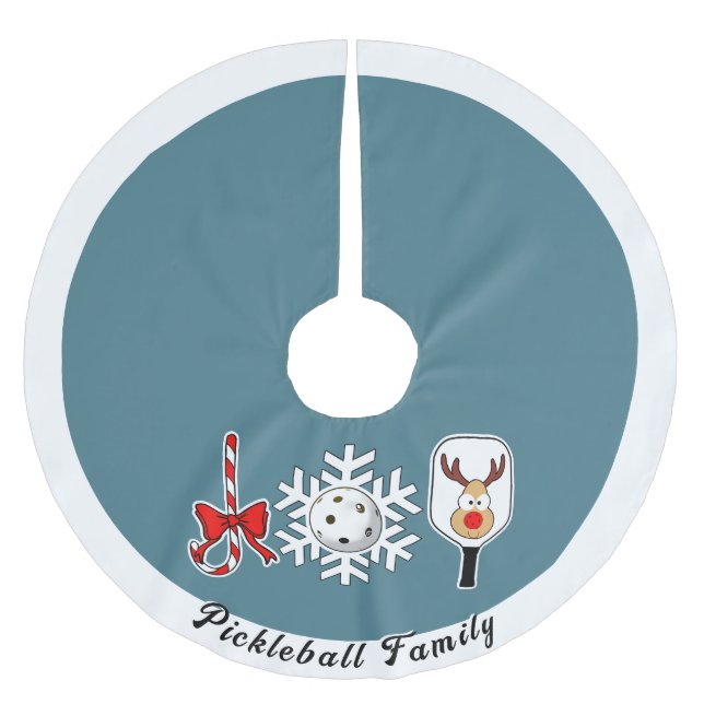 Pickleball Christmas Joy Reindeer Blue and White Brushed Polyester Tree Skirt (Front)