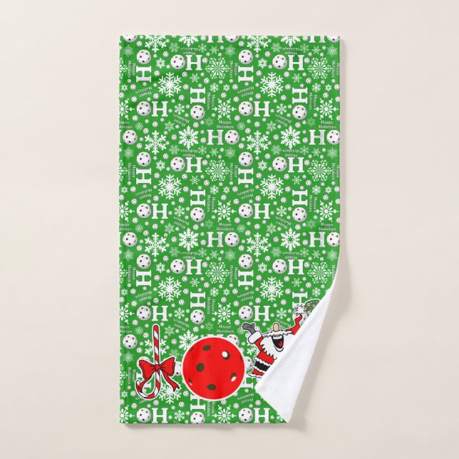 Pickleball Christmas Joy Santa Ho Ho Ho Green Hand Towel (Hand Towel)