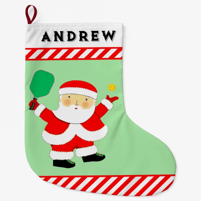 Pickleball Christmas Large Christmas Stocking (Front)