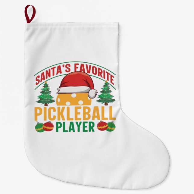 Pickleball Christmas  Large Christmas Stocking (Front)