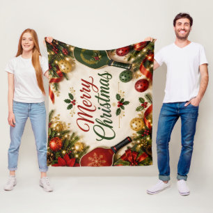 Pickleball Christmas on Court Fleece Blanket