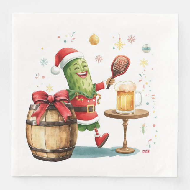 Pickleball Christmas Party with Beer  Napkin (Front)