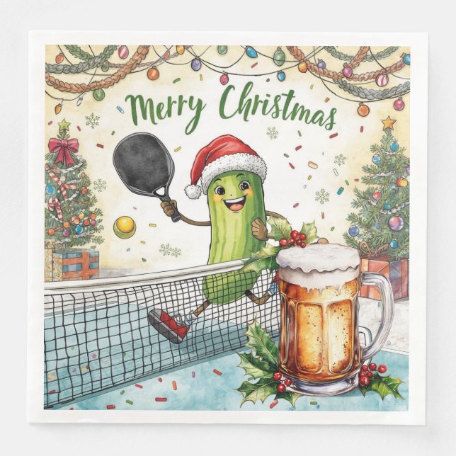 Pickleball Christmas Party with Beer  Napkin (Front)