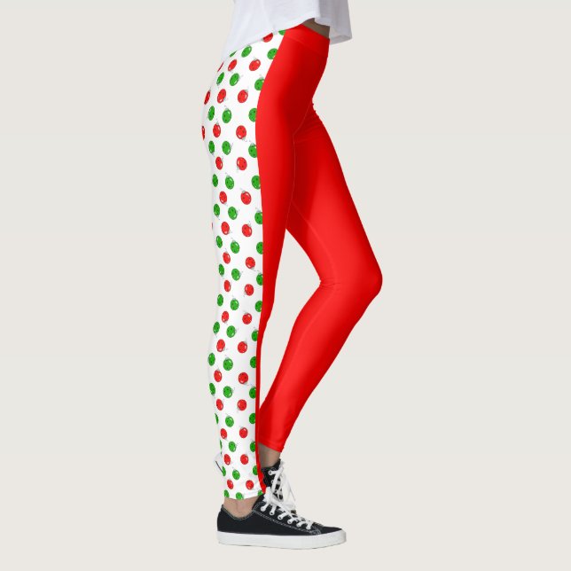 Pickleball Christmas Red and Green Pickleballs Leggings (Right)