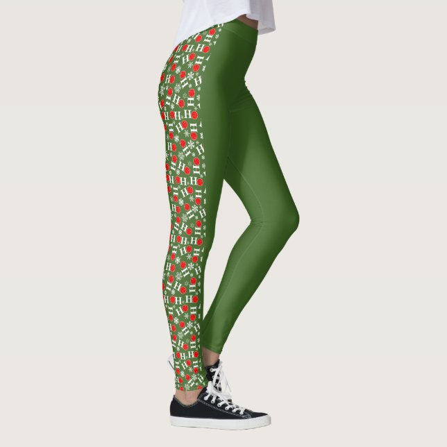 Pickleball Christmas Red Green Snowflakes Ho Ho Ho Leggings (Right)