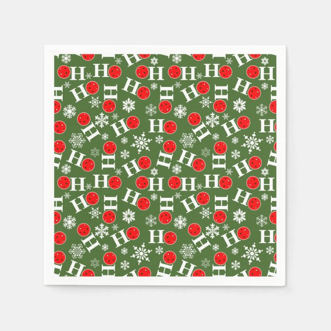 Pickleball Christmas Red Green Snowflakes Ho Ho Ho Napkin (Front)