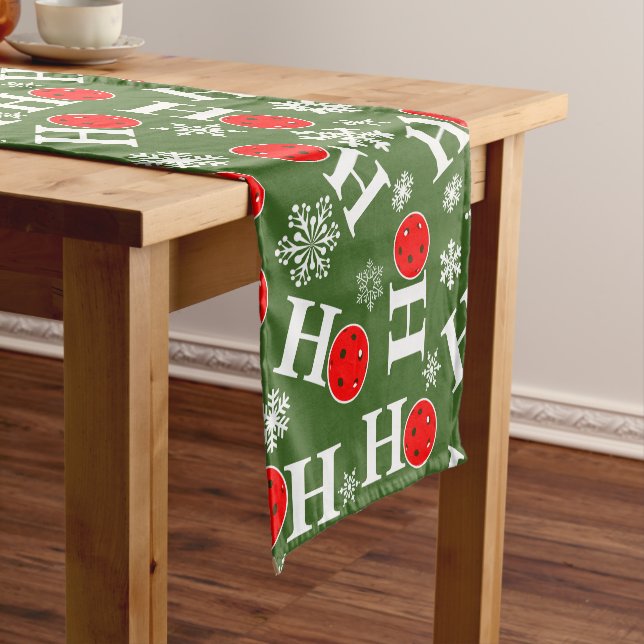 Pickleball Christmas Red Green Snowflakes Ho Ho Ho Short Table Runner (In Situ)