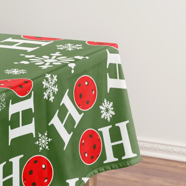 Pickleball Christmas Red Green Snowflakes Ho Ho Ho Tablecloth (In Situ)