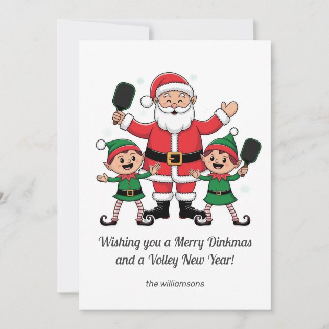 Pickleball Christmas Santa Elf, Your Custom Text  Holiday Card (Front)