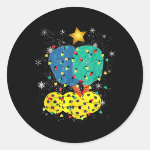Pickleball Christmas Santa Pickleball X Mas Lights Classic Round Sticker
