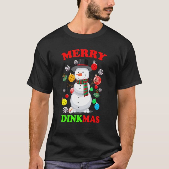 Pickleball  Christmas Snowman Tree Lights Pickleba T-Shirt (Front)