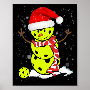 Pickleball Christmas Snowman With Santa's Hat Poster