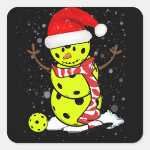 Pickleball Christmas Snowman With Santa's Hat Square Sticker