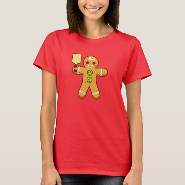 Pickleball Christmas T-Shirt - Gingerbreadman (Front)