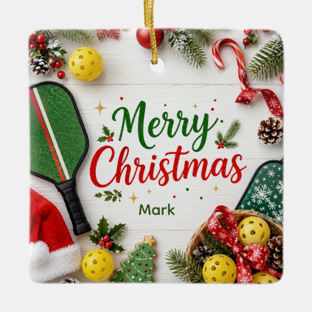 Pickleball Christmas themed  Ceramic Ornament (Front)