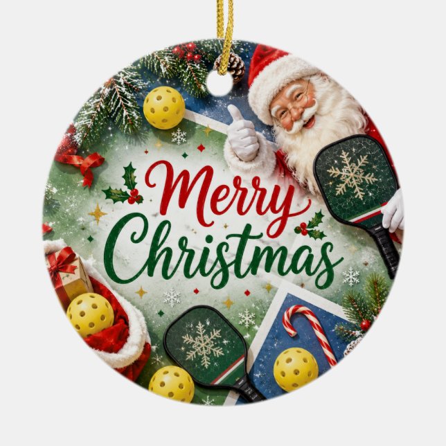 Pickleball Christmas themed  Ceramic Tree Decoration (Front)