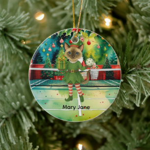 Pickleball Christmas themed for Cat Lovers Ceramic Tree Decoration