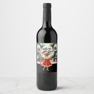 Pickleball Christmas themed for Cat Lovers Wine Label