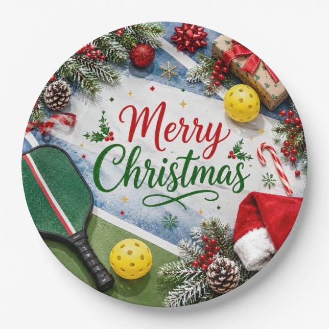 Pickleball Christmas themed  Paper Plate (Front)