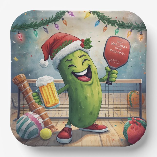 Pickleball Christmas themed  Paper Plate (Front)