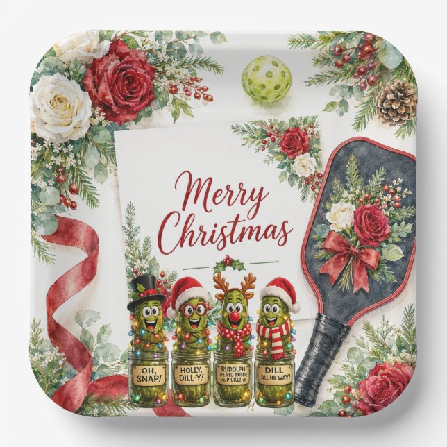 Pickleball Christmas themed  Paper Plate (Front)
