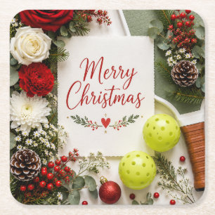 Pickleball Christmas themed Square Paper Coaster