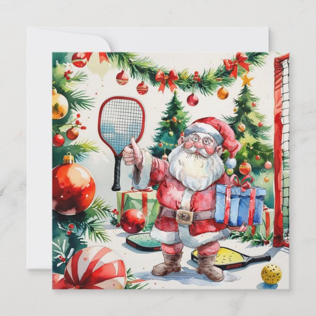 Pickleball Christmas themed with Santa Claus Holiday Card (Front)