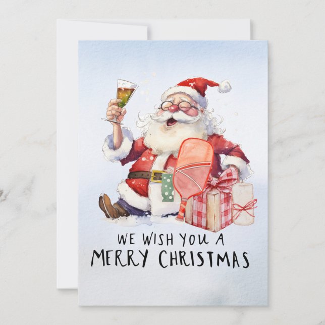Pickleball Christmas themed with Santa Claus Holiday Card (Front)