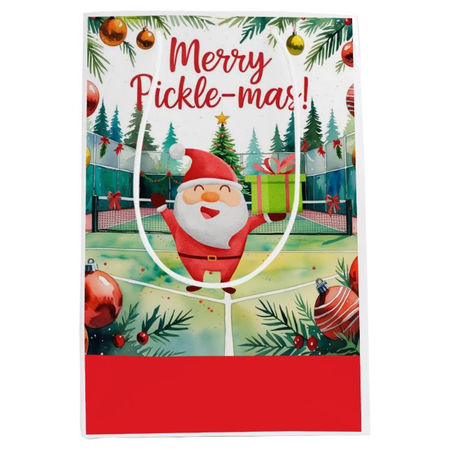 Pickleball Christmas themed with Santa Claus Medium Gift Bag (Front)