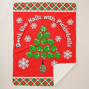 Pickleball Christmas Tree Deck the Halls Red Green Sherpa Blanket