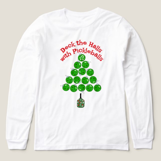 Pickleball Christmas Tree Deck the Halls Tri-Blend Shirt (Design Front)