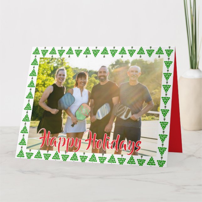 Pickleball Christmas Tree Happy Holidays Photo Card (Front)