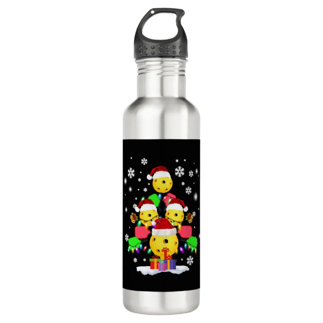 Pickleball Christmas Tree Santa Pickleball Lights 710 Ml Water Bottle (Front)