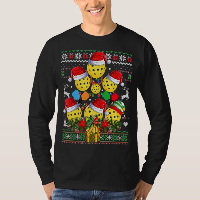 Pickleball Christmas Tree Ugly Sweater Santa Paddl (Front)